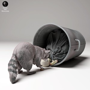 Racoon - rummage in the trashcan - 1 set - 1:35