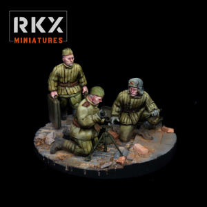 Soviet soldiers with mortar - WWII - 3 figures - 1:56/58 (28mm)