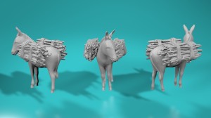 Donkey carrying wood - various scales