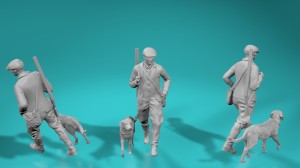 Hunter with one dog - standing - various scales