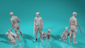 Hunter with two dogs - standing - various scales