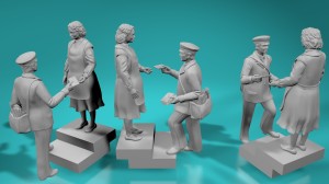 Postman giving letter to woman - various scales