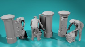 Postman puttting letters to the mailbox - various scales