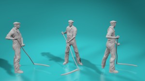 Worker harvesting grain - various scales