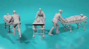 Paramedic with a man on ambulance strecher - various scales