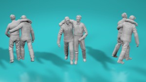 Paramedic walking with injured man - various scales