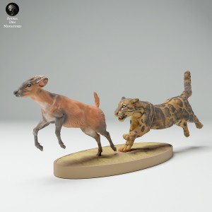 Puma mglista - samiec polujący na mundżaka - 1 zestaw - 1:48