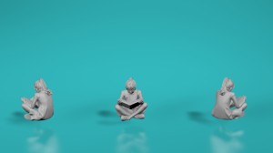 Children - sitting girl reading book - various scales