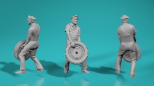 Gas station - Worker carriyng car wheel - various scales