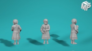 Dzieci  - dziewczynka trzymajaca psa - różne skale